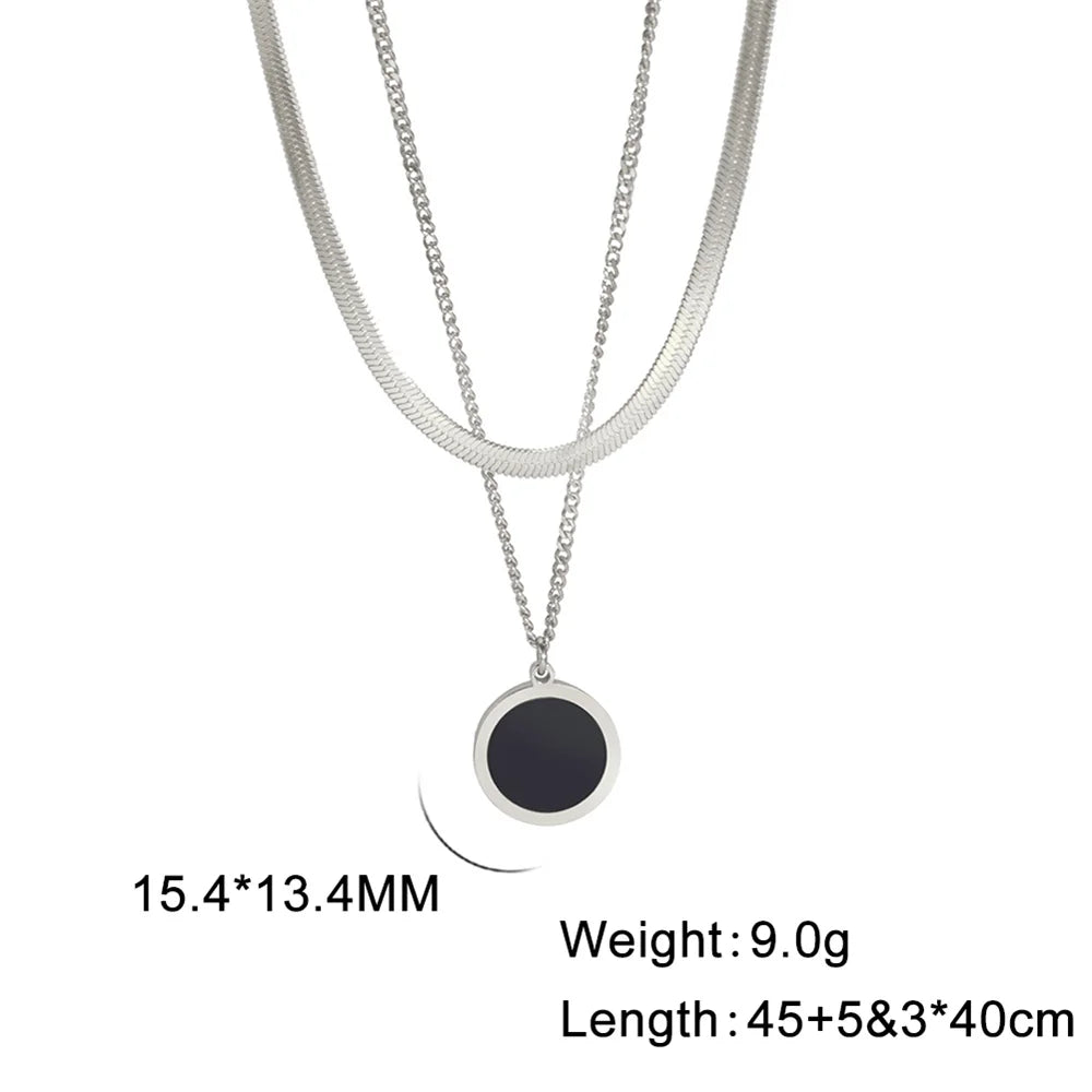 Multilayer Snake Chain Necklace for Women – Stainless Steel Round Disc Pendant (Gold & Steel)
