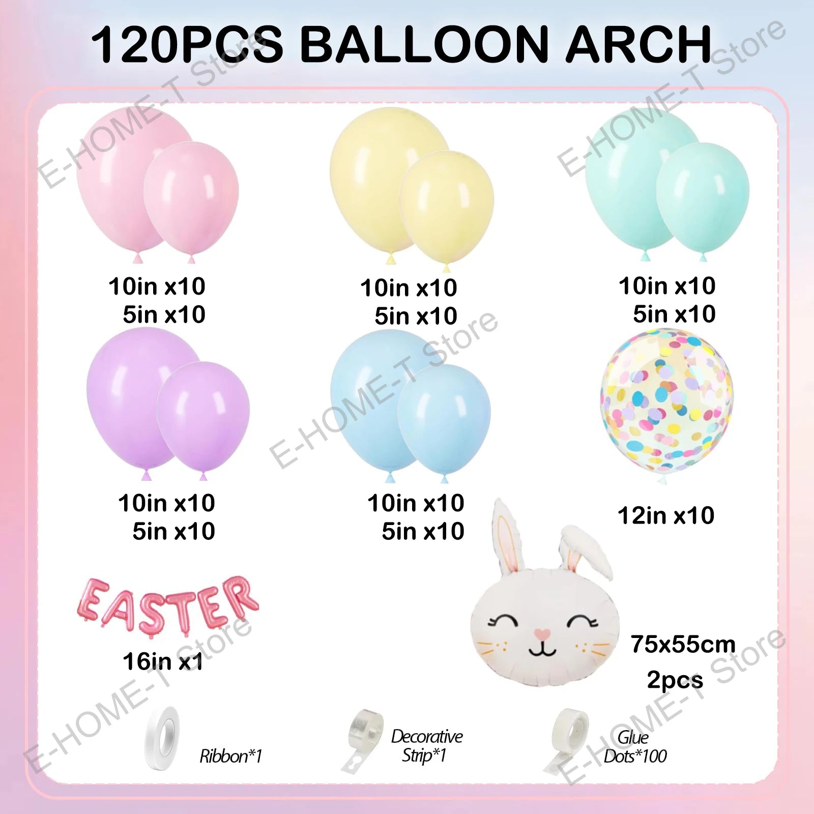 Easter Balloon Garland Arch Kit – Happy Easter Bunny Pastel Rainbow Balloons for Egg Hunt, Baby Shower & Spring Birthday Party Decorations (120 PCS)