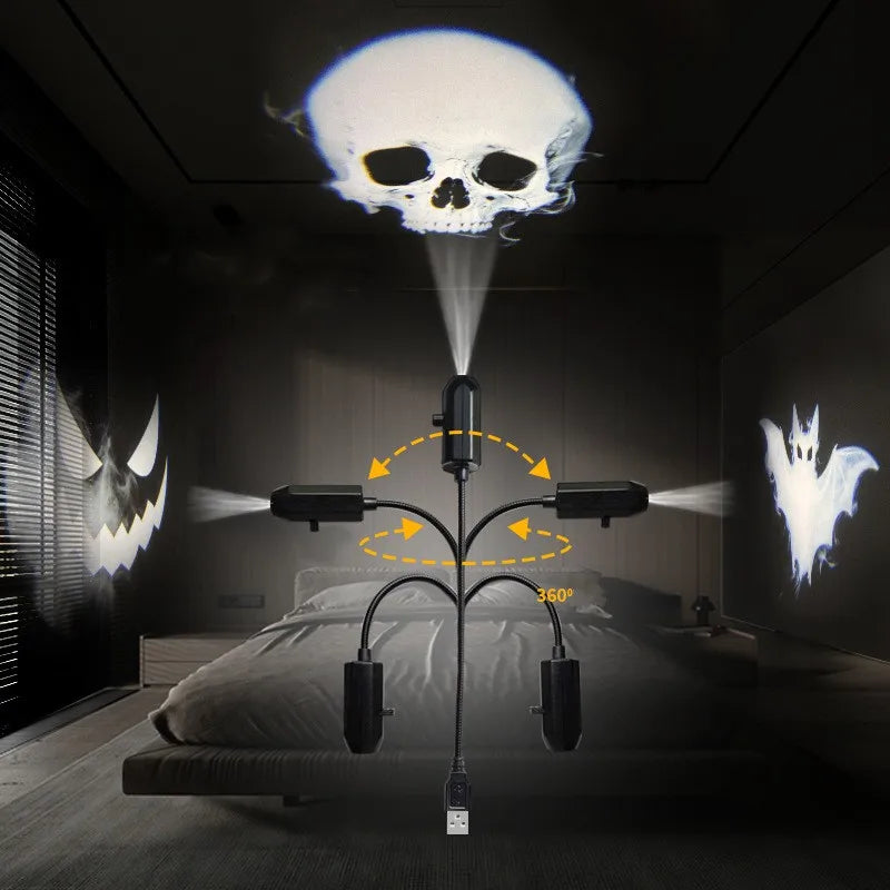 USB Halloween Ghost & Skull Projector Light | LED Switchable Pattern Night Lamp for Room, Ceiling & Window Décor