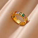 Luxury Gold Plated Colorful Zircon Heart Ring for Women | Stainless Steel