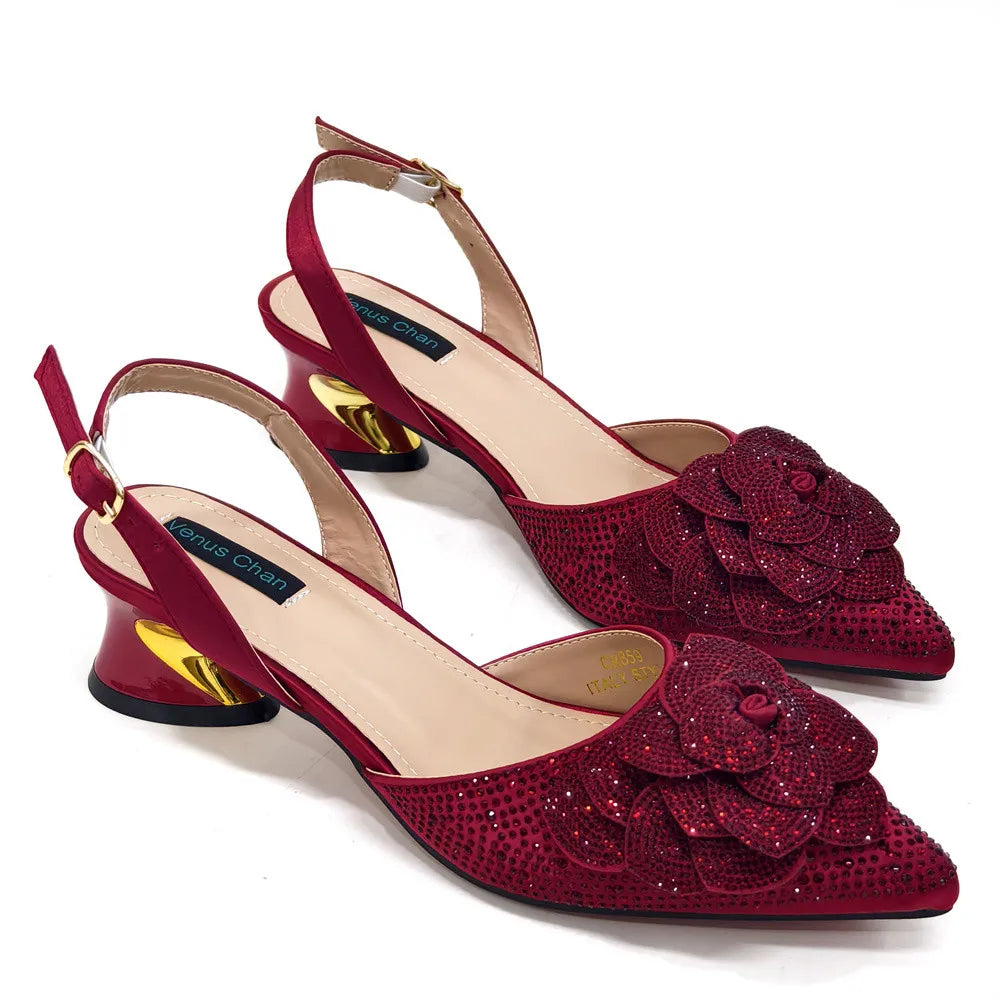 Women’s Peach Rhinestone Shoe & Bag Set – Elegant Slingback Pumps with Pearls Knot