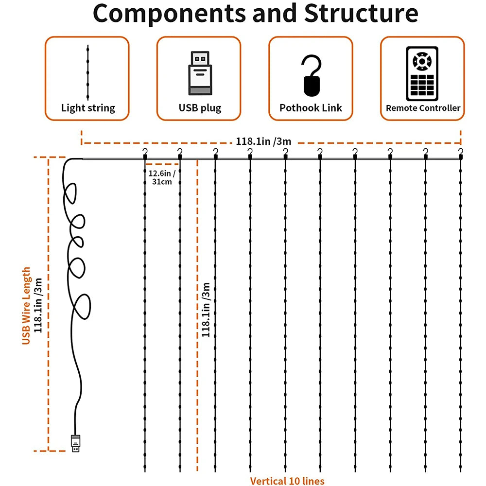 USB LED Fairy Curtain Garland Light