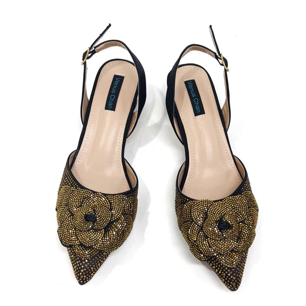 Women’s Peach Rhinestone Shoe & Bag Set – Elegant Slingback Pumps with Pearls Knot