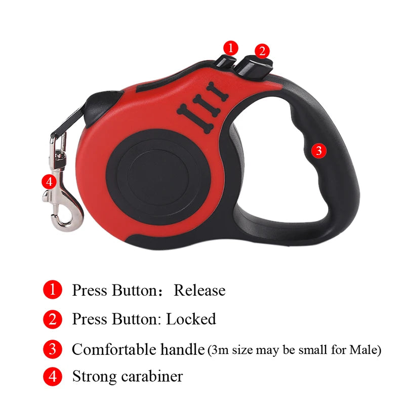 Retractable Dog Leash 3m/5m – Tangle‑Free Nylon Lead for Small & Medium Pets