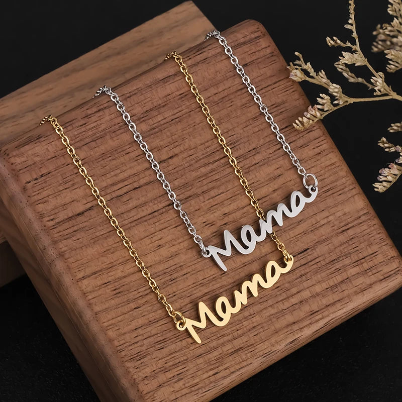 Mama Letter Pendant Necklace – Stainless Steel Non‑Fading Choker Chain for Women, Mother’s Day Jewelry Gift, Gold & Steel