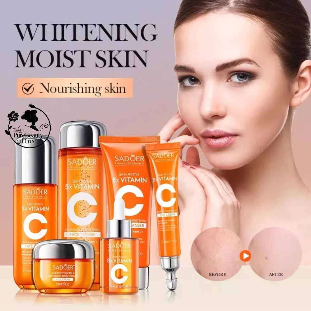 Vitamin C Brightening Essence Set – Dark Spot Corrector, Pore Minimizer & Skin Tone Perfector (50g Cream + 130ml Toner + 30ml Serum)