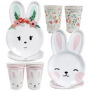 Easter Bunny Disposable Tableware Set – Cute Cartoon Rabbit Paper Plates, Cups & Napkins for Kids Birthday, Easter Parties & Spring Celebrations