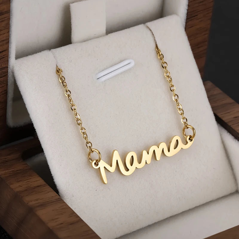 Mama Letter Pendant Necklace – Stainless Steel Non‑Fading Choker Chain for Women, Mother’s Day Jewelry Gift, Gold & Steel