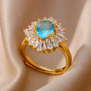Luxury Gold Plated Colorful Zircon Heart Ring for Women | Stainless Steel