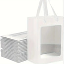 5/10pcs Transparent Window Gift Bags – White & Black Paperboard Packaging Boxes for Weddings, Birthdays, Parties, Baking & Takeout