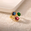 Luxury Gold Plated Colorful Zircon Heart Ring for Women | Stainless Steel