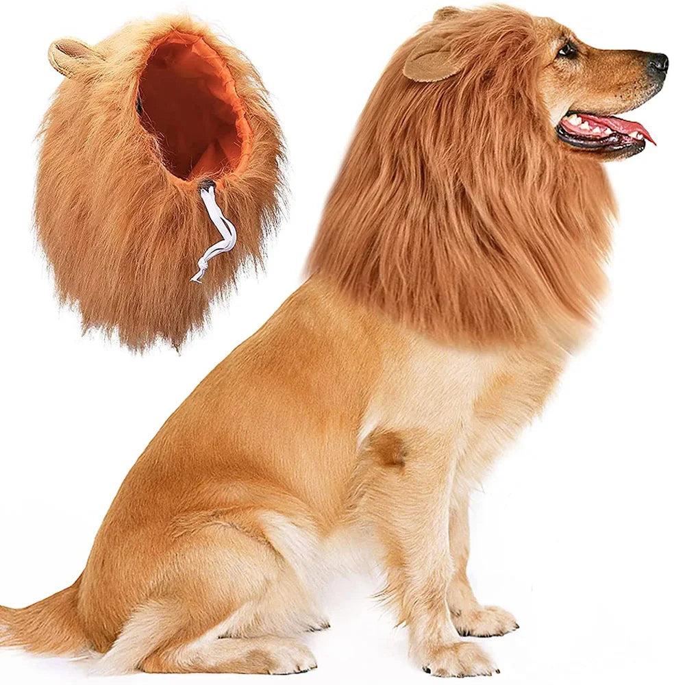 Realistic Lion Mane Dog Costume | Medium & Large Dog Cosplay Wig with Ears | Halloween Pet Outfit