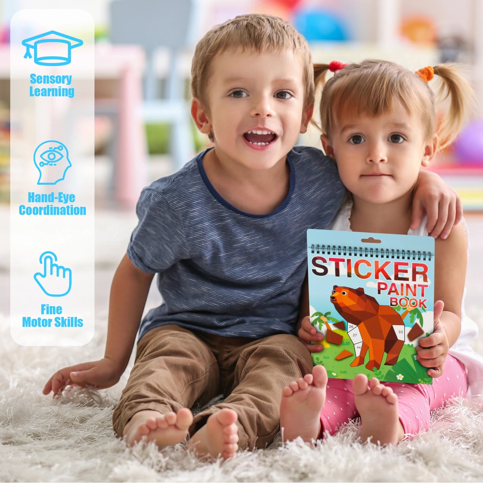 Sticker by Number Book for Kids Ages 4–8 | Animal Craft Activity Book | Travel Busy Toy