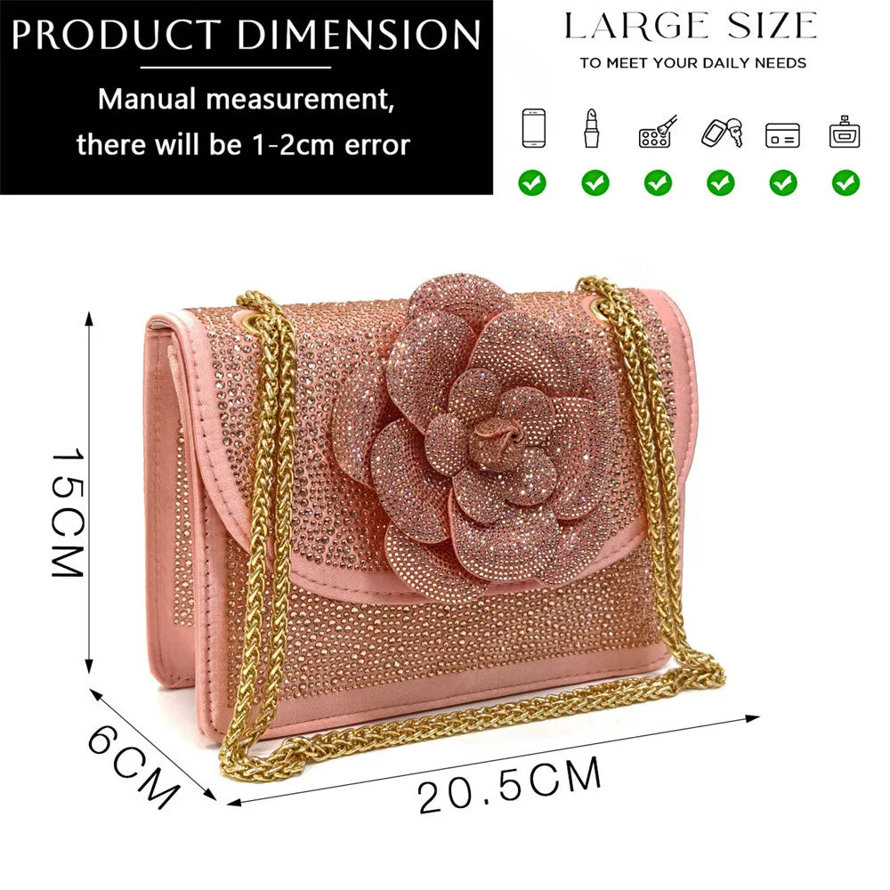 Women’s Peach Rhinestone Shoe & Bag Set – Elegant Slingback Pumps with Pearls Knot