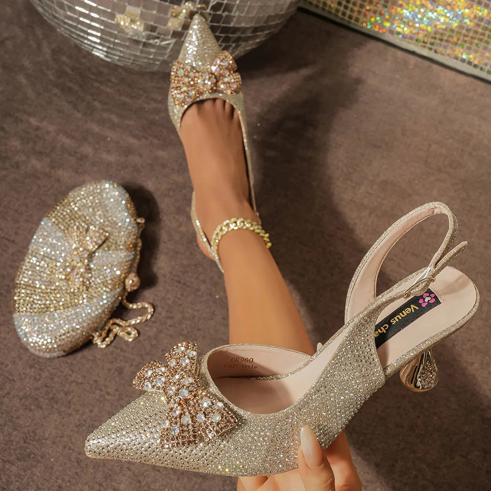 Italian Design Women’s Heels & Rhinestone Butterfly Bag Set – Bridal & Evening Wear (US Sizes 6–11)