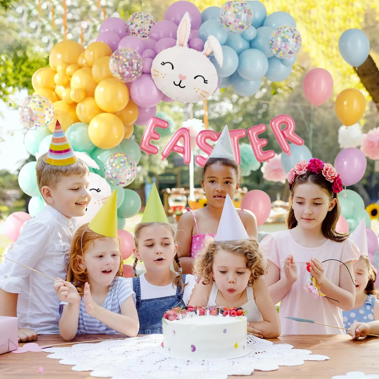 Easter Balloon Garland Arch Kit – Happy Easter Bunny Pastel Rainbow Balloons for Egg Hunt, Baby Shower & Spring Birthday Party Decorations (120 PCS)