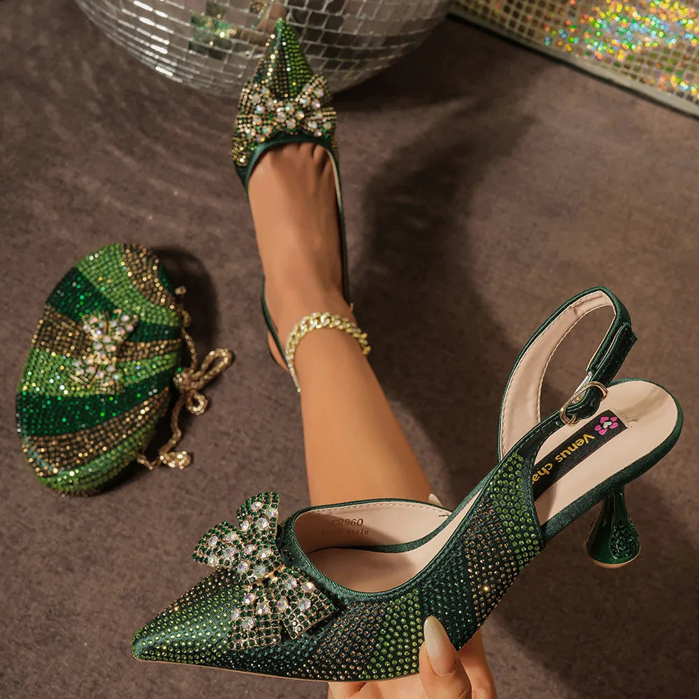 Italian Design Women’s Heels & Rhinestone Butterfly Bag Set – Bridal & Evening Wear (US Sizes 6–11)