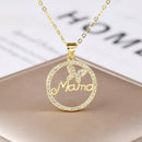 Luxury Mama & Children Zircon Pendant Necklace – Gold Round Clavicle Chain for Women, High‑Shine Mother’s Day Jewelry Gift