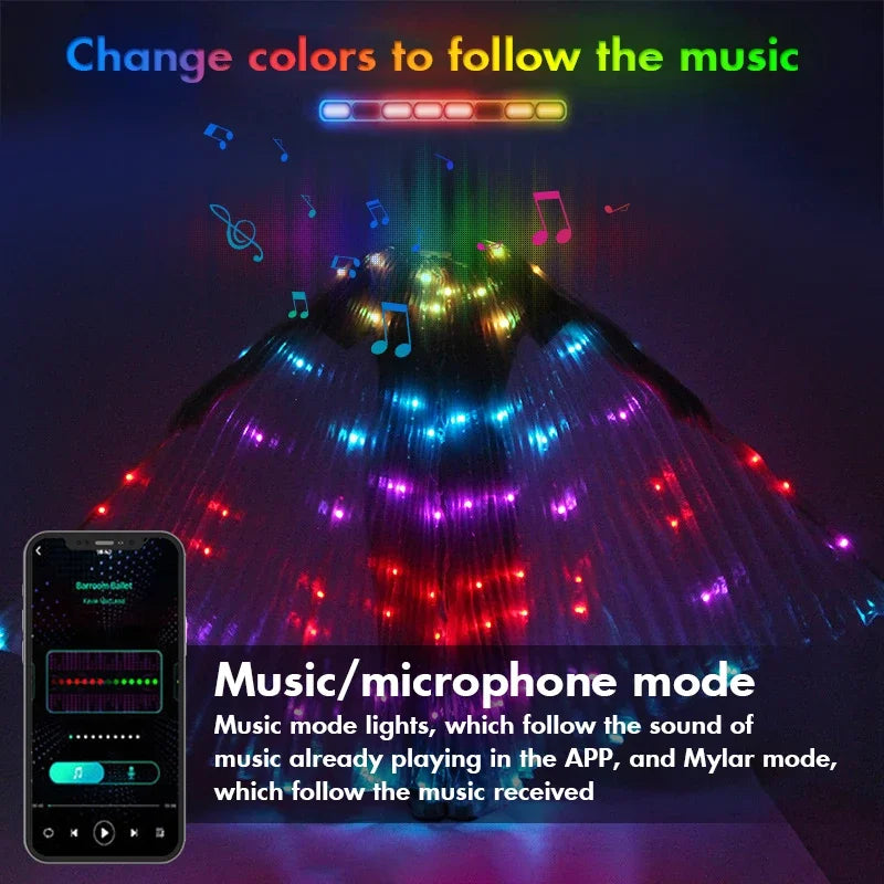 RGB IC LED Belly Dance Wings | Smart Remote Control Butterfly Costume | DIY Color Performance Props for Adults