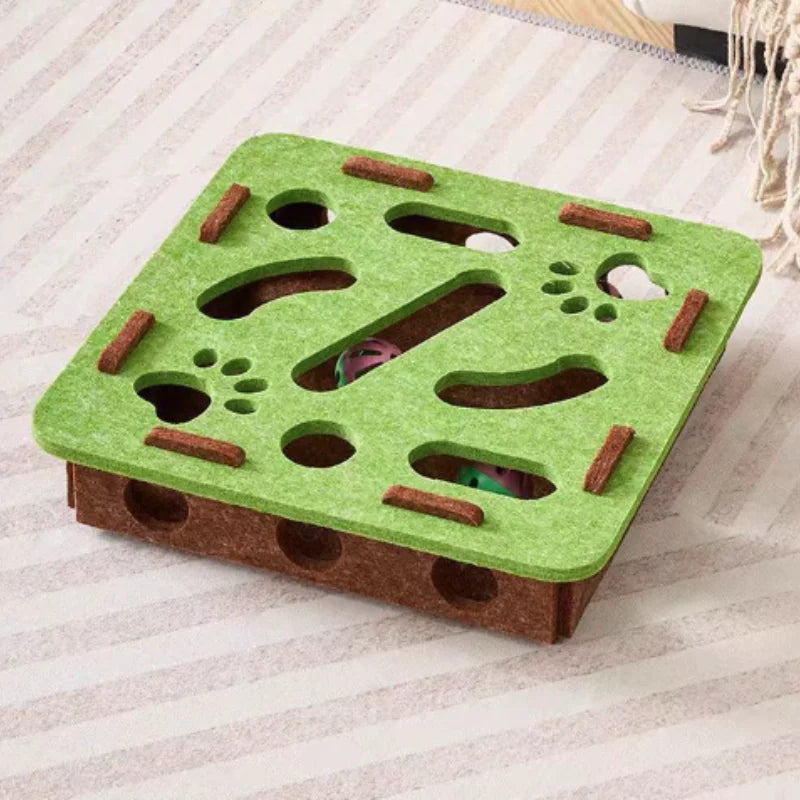 Interactive Cat Puzzle Maze Toy – Felt Box with Bell Ball for Smart Play