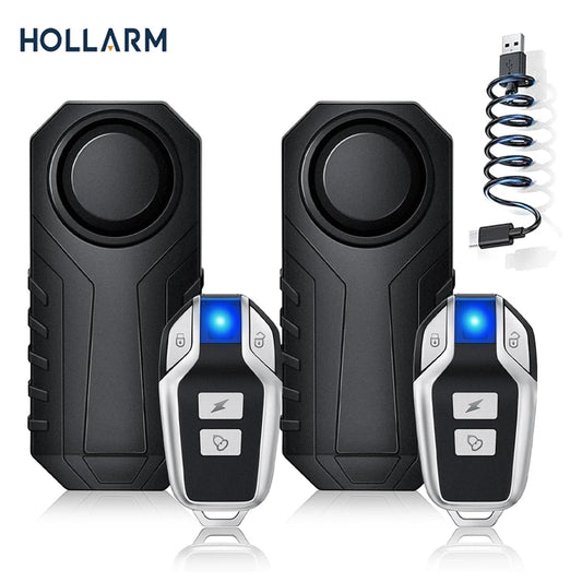 Hollarm Wireless Bicycle Vibration Alarm Rechargeable Waterproof Motorcycle Bike Alarms Remote Control Anti Lost Security Sensor