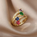 Luxury Gold Plated Colorful Zircon Heart Ring for Women | Stainless Steel
