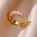 Luxury Gold Plated Colorful Zircon Heart Ring for Women | Stainless Steel