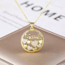 Luxury Mama & Children Zircon Pendant Necklace – Gold Round Clavicle Chain for Women, High‑Shine Mother’s Day Jewelry Gift
