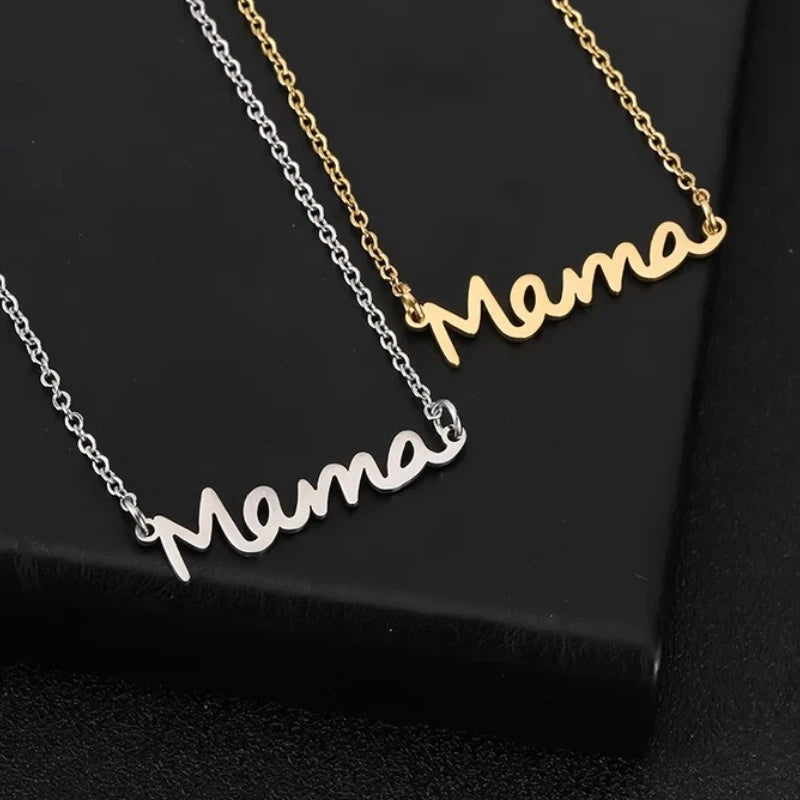 Mama Letter Pendant Necklace – Stainless Steel Non‑Fading Choker Chain for Women, Mother’s Day Jewelry Gift, Gold & Steel