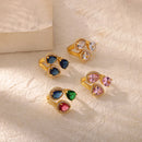 Luxury Gold Plated Colorful Zircon Heart Ring for Women | Stainless Steel