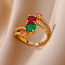 Luxury Gold Plated Colorful Zircon Heart Ring for Women | Stainless Steel