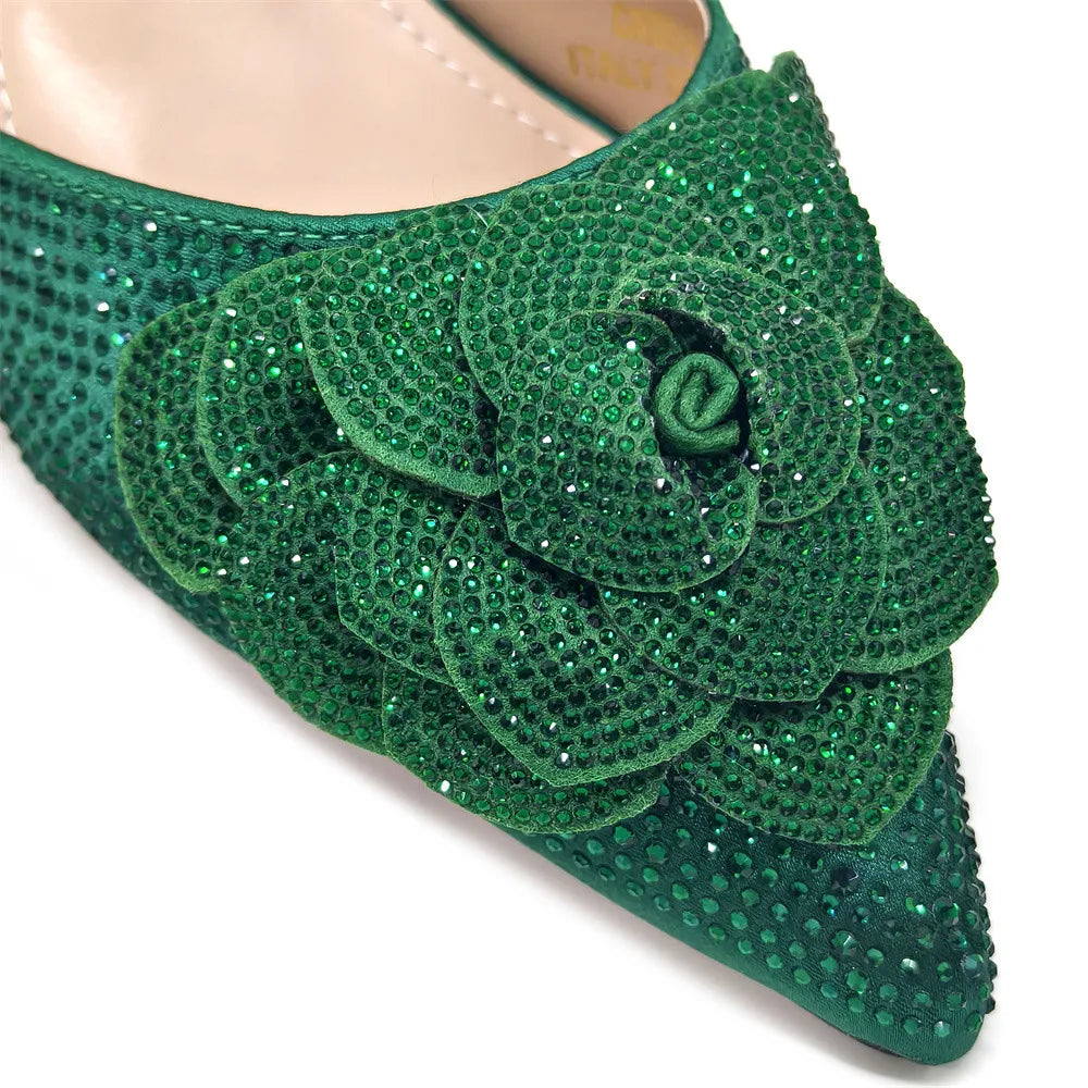 Women’s Peach Rhinestone Shoe & Bag Set – Elegant Slingback Pumps with Pearls Knot