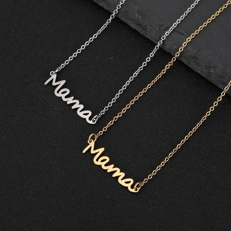 Mama Letter Pendant Necklace – Stainless Steel Non‑Fading Choker Chain for Women, Mother’s Day Jewelry Gift, Gold & Steel