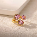 Luxury Gold Plated Colorful Zircon Heart Ring for Women | Stainless Steel