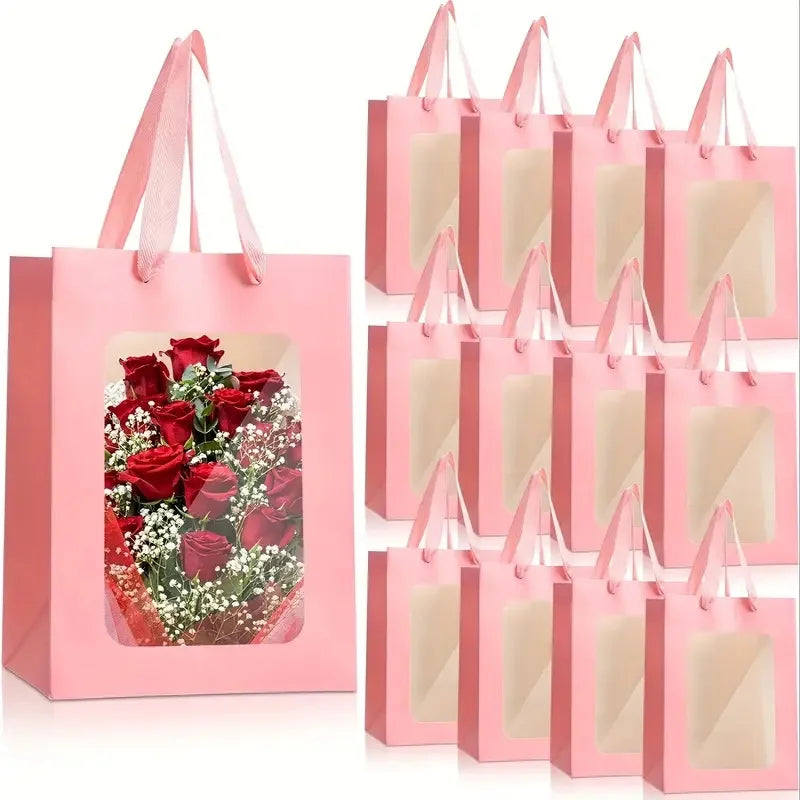 5/10pcs Transparent Window Gift Bags – White & Black Paperboard Packaging Boxes for Weddings, Birthdays, Parties, Baking & Takeout