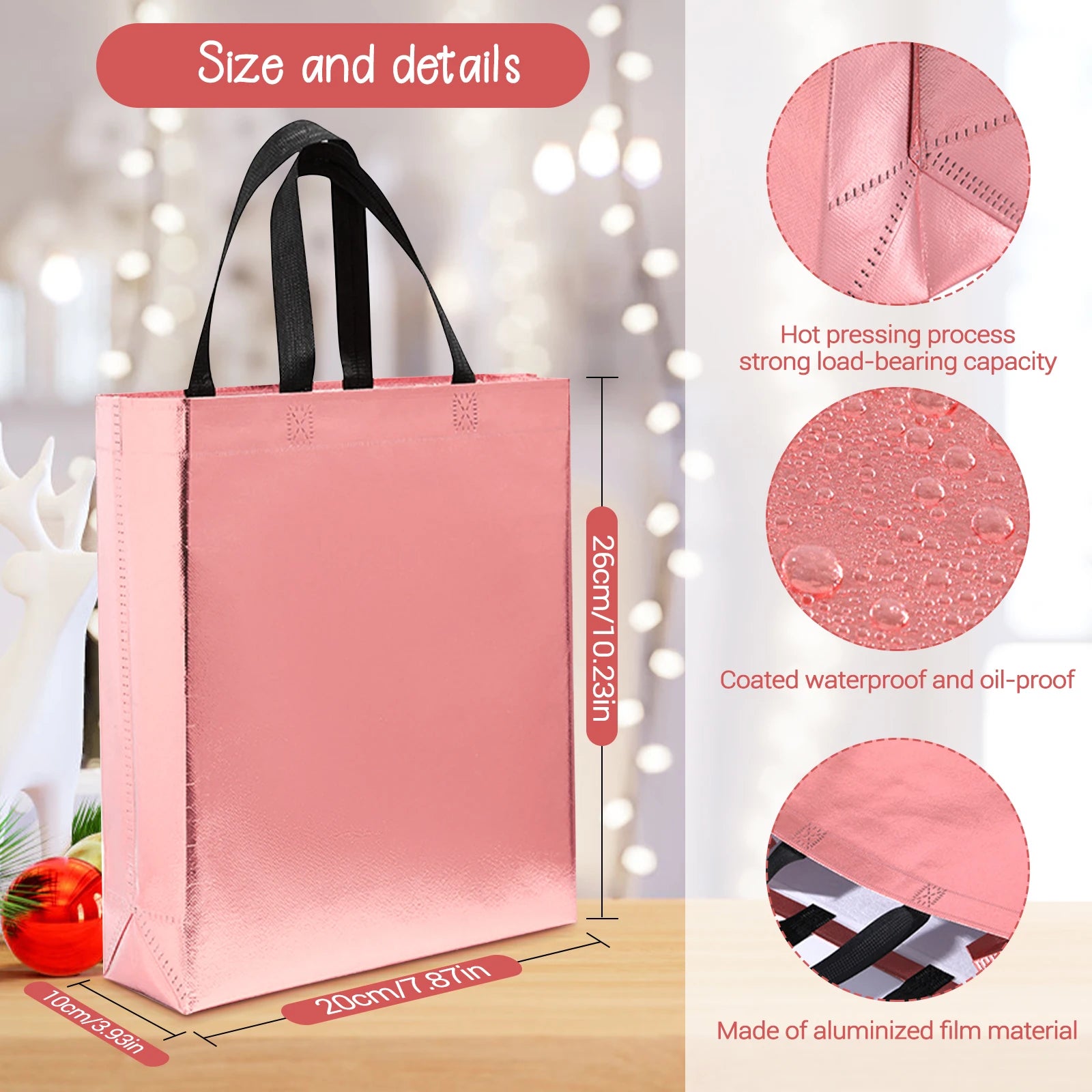 20pcs Aluminized Non‑Woven Gift Bags – Reusable Leak‑Proof Tote Bags for Shopping, Mother’s Day, Graduation, Party & Event Packaging