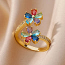 Luxury Gold Plated Colorful Zircon Heart Ring for Women | Stainless Steel