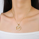 Luxury Mama & Children Zircon Pendant Necklace – Gold Round Clavicle Chain for Women, High‑Shine Mother’s Day Jewelry Gift