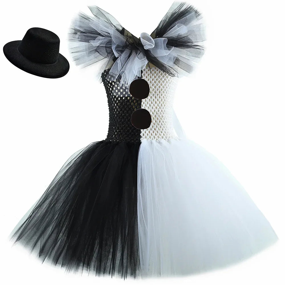 Terrifier Art the Clown Girl Costume | Black & White Tutu Dress | Kids Halloween Carnival Outfit