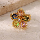 Luxury Gold Plated Colorful Zircon Heart Ring for Women | Stainless Steel