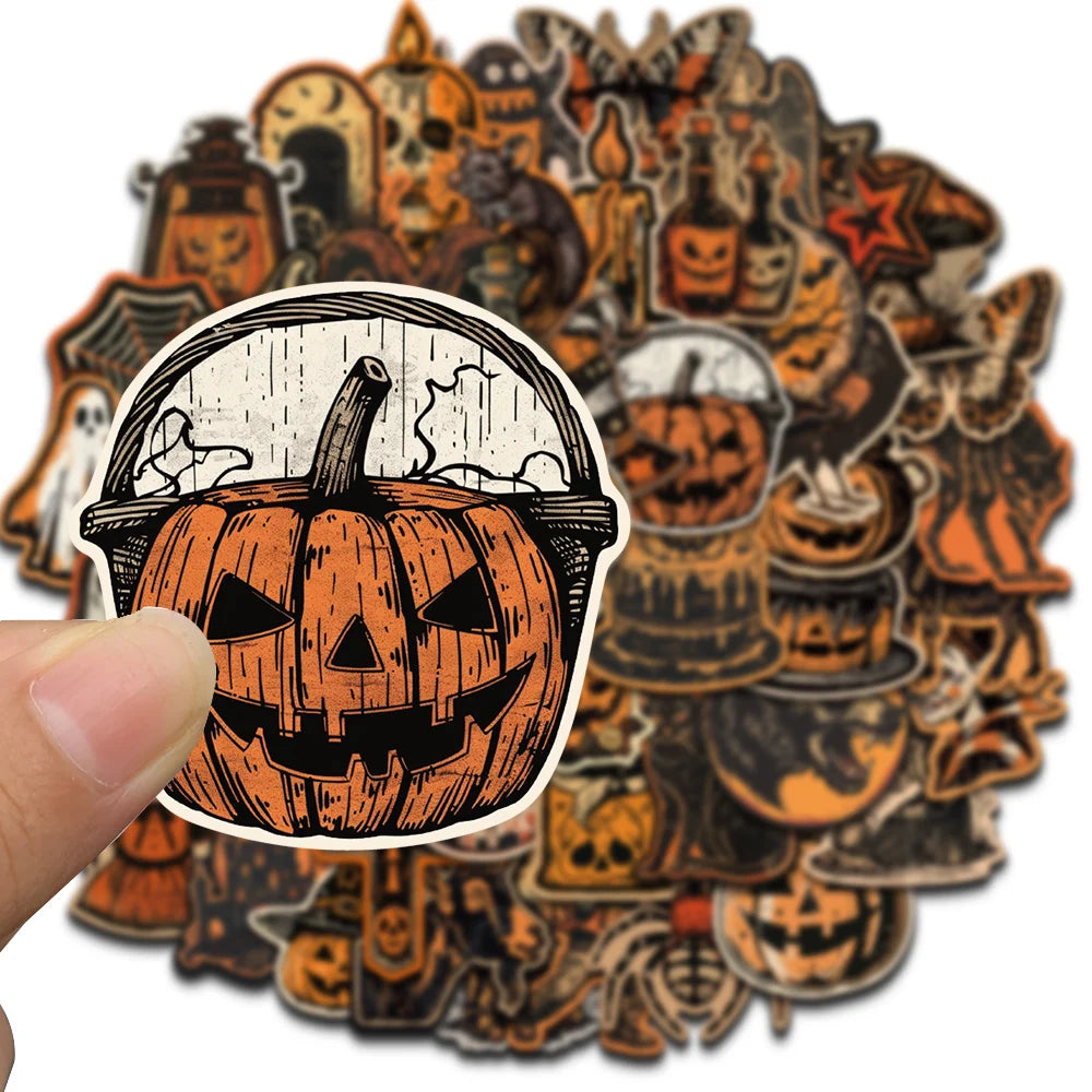 50/100PCS Retro Halloween Stickers | Terrifying Pumpkin Graffiti Pack for Luggage, Phone, Laptop & DIY Crafts