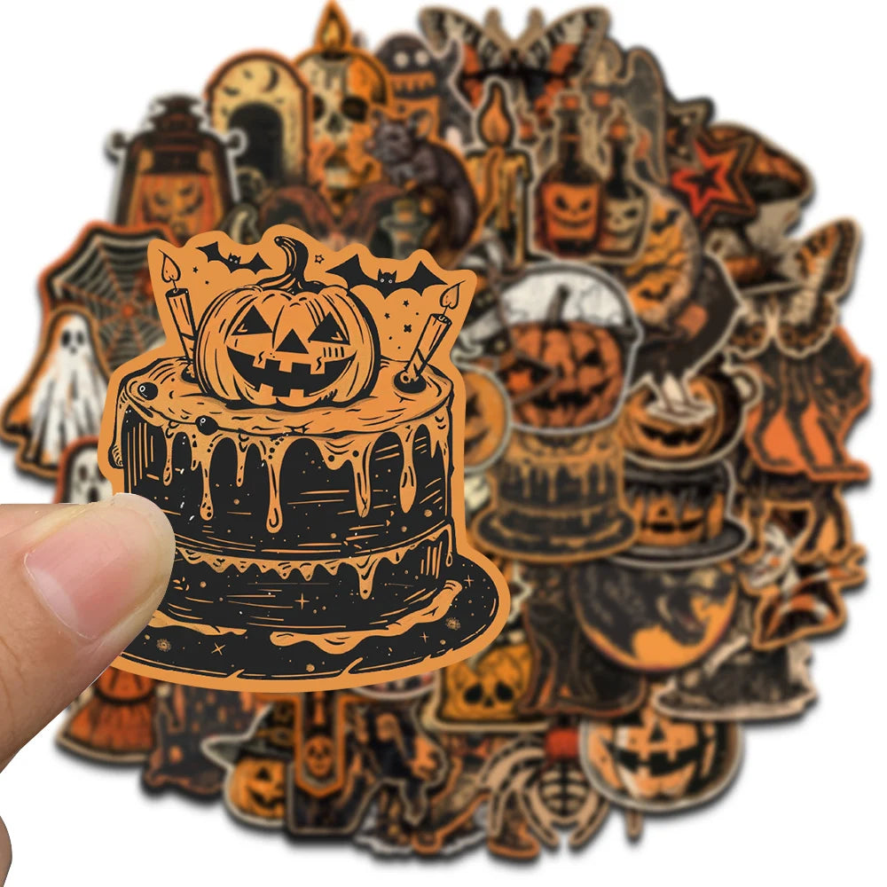 50/100PCS Retro Halloween Stickers | Terrifying Pumpkin Graffiti Pack for Luggage, Phone, Laptop & DIY Crafts