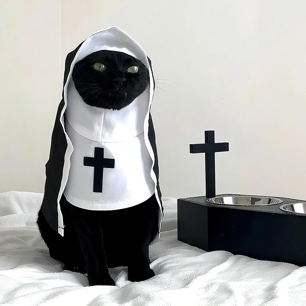 Funny Halloween Cat & Dog Nun Costume | Jesus Cross Cosplay Outfit for Small, Medium & Large Pets