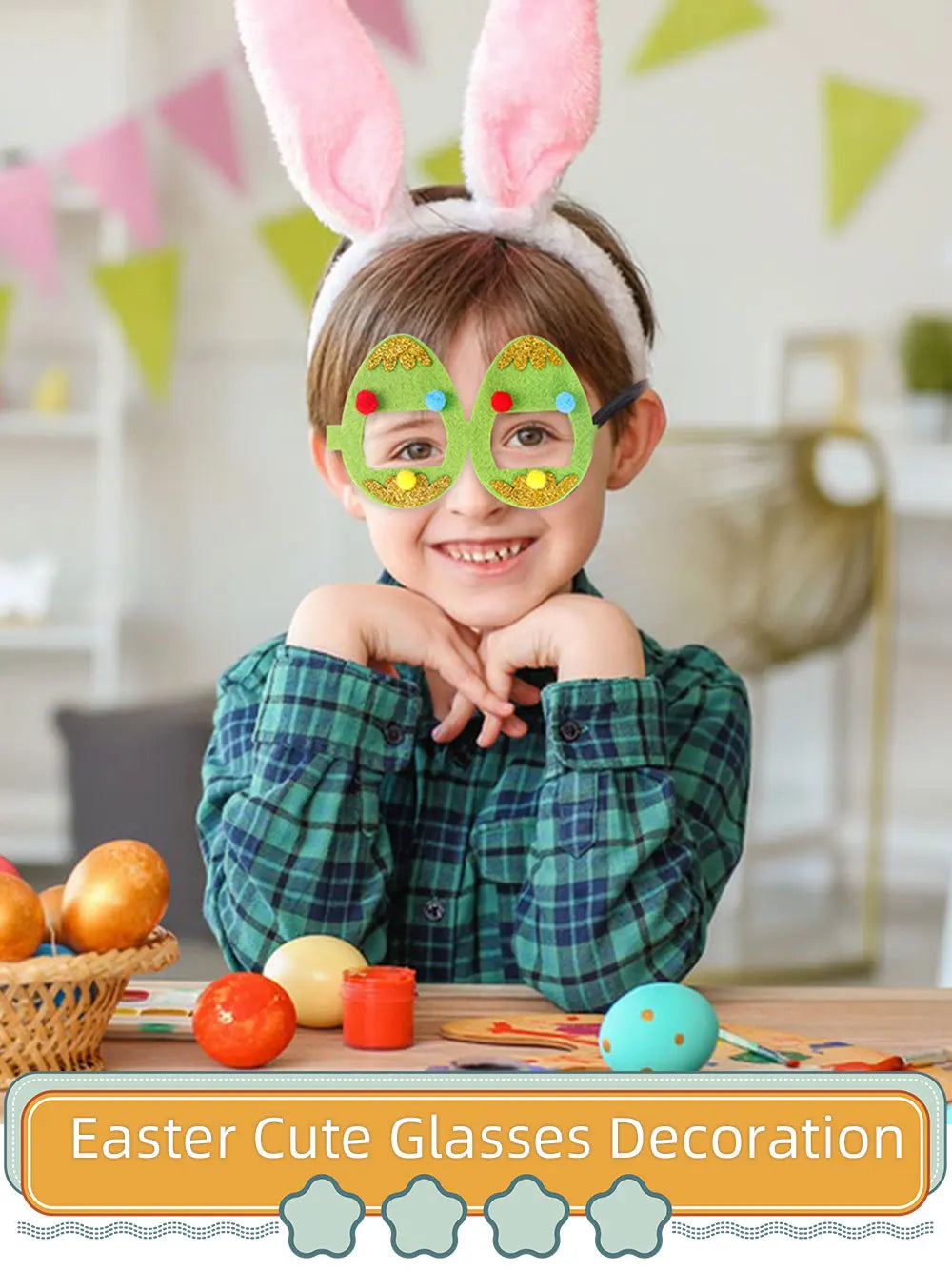 Easter Funny Glasses Props – Kids’ Cartoon Bunny & Eggshell Eyeglass Frames, Non‑Woven Fabric Easter Party Decorations & Gifts