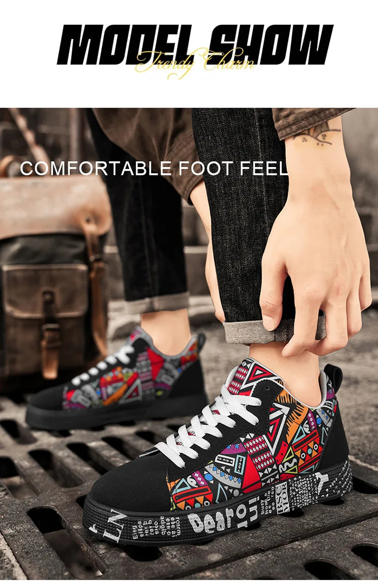Mens Casual Sport Shoes 2025 Autumn Fashion Comfort Non Slip Casual Sneakers Platform Outdoor Running Shoes Graffiti Board Shoes
