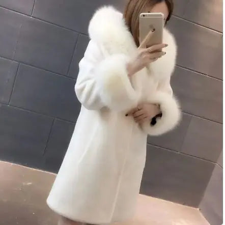 Hooded Fox Wool Shearling Fur Coat