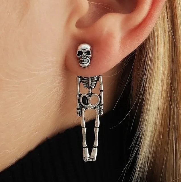 Halloween Skull Earrings – Gothic Skeleton Detachable Stud Earrings | Spooky Alloy Metal Jewelry for Women & Men