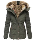 Fur Collar Long Sleeve Slim-Fit Cotton Coat